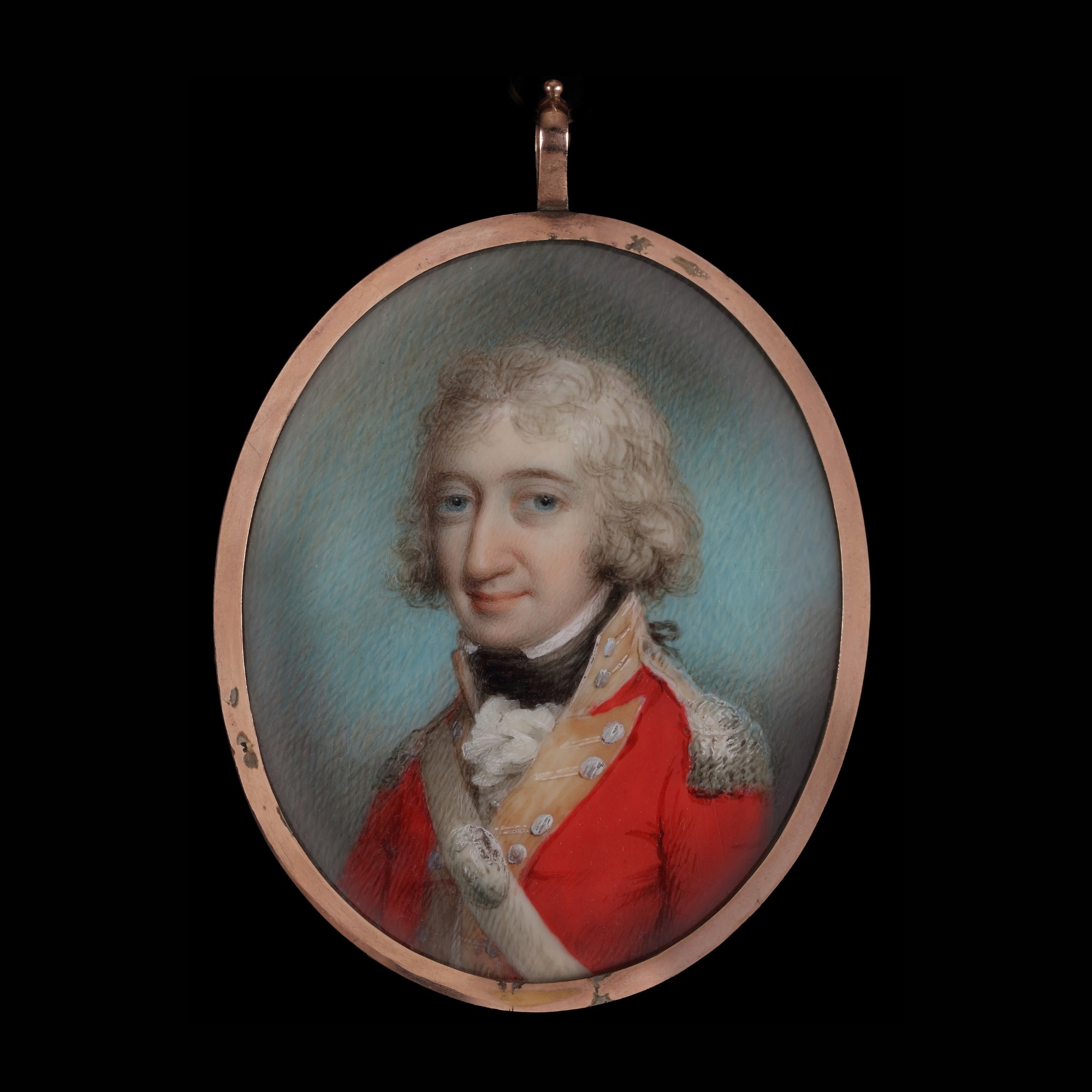 Portrait miniature of an Officer, wearing uniform, with silver epaulettes, buff facings, and silver buttons
